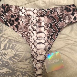 Brown Snake Print Highwaisted Thong Bikini Bottoms